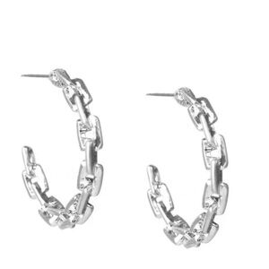 NEW MARLYN SCHIFF Link Design Hoop Earrings in Silver Tone